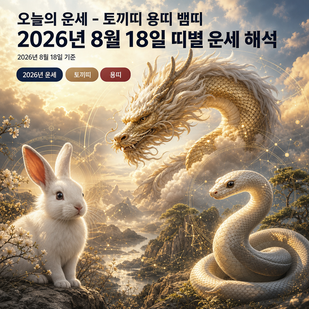 오늘의 운세 - 토끼띠 용띠 뱀띠 2026년 8월 18일 띠별 운세 해석 대표 이미지